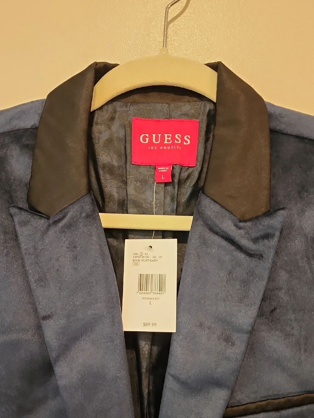 Guess Los Angeles Royal Velvet Blazer Men's Navy Blue/Black Dinner Jacket size L